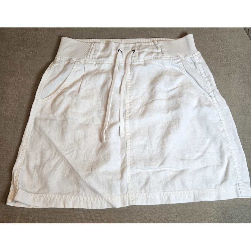 Athleta‎ 100% Linen Skirt 10 Seline Ecru Drawstring Waist Pockets Summer Hiking